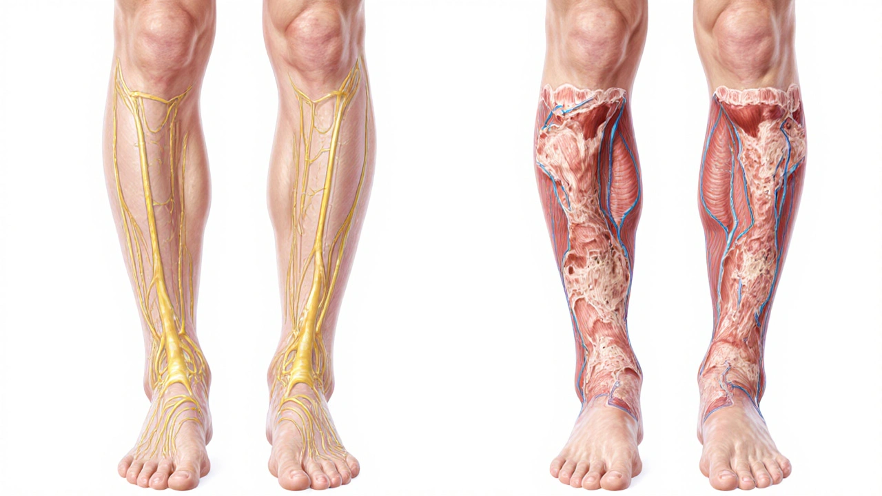 Illustration showing nerve damage and facial fat loss from Zerit side effects.